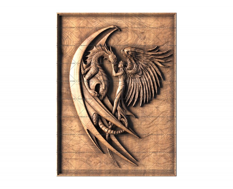 Panel Girl and dragon, 3d models (stl)