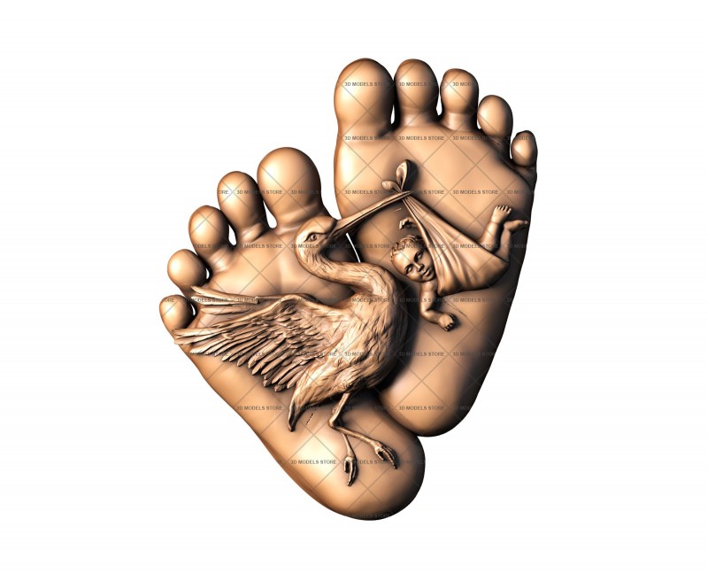 Panel Stork with a baby, 3d models (stl)