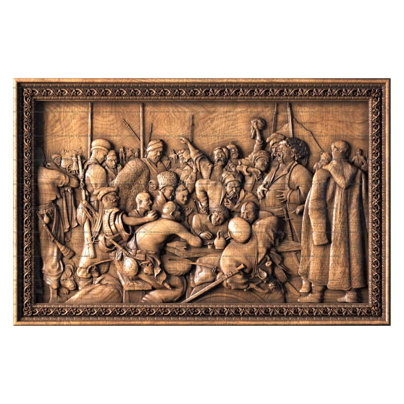 Zaporozhian Cossacks write to the Sultan of Turkey by Ilya Repin, 3d models (stl)